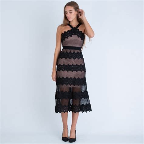 Forever Unique Lexie Halter Neck Lace Embroidered Midi Dress