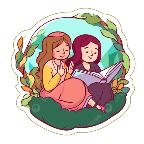 클립 아트를 읽고 두 여자의 스티커 벡터 고립 된 만화 여자 성경 공부와 스티커 디자인 상표 Png 일러스트 및 벡터 에 대한 무료 다운로드 Pngtree