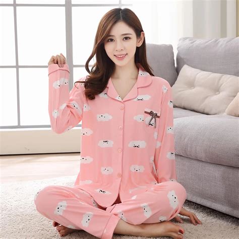 Cute Pink Cloud Pyjamas Women Pajamas Sets Spring Long Sleeve
