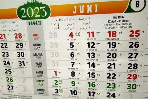 Kalender Jawa Bulan Juni 2023 Lengkap Dengan Informasi Weton Dan Hari