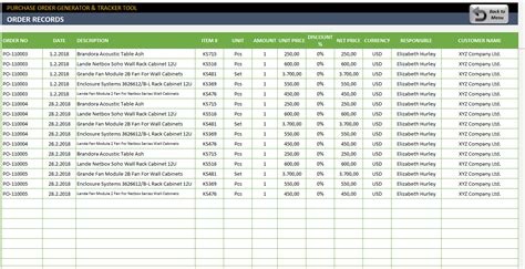 Purchase Order Tracking Spreadsheet — Db