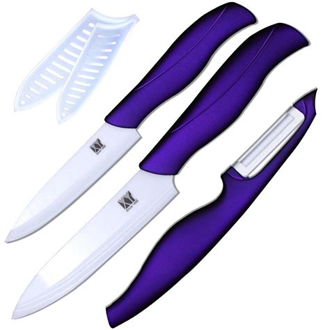 Xyj Purple Handle Ceramic Cooking Knife White Blade 4 Inch Utility 5