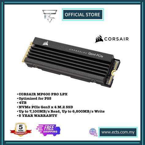 Corsair Mp600 Pro Lpx 4tb Pcie Gen4 X4 Nvme M2 Ssd Ps5 Compatible