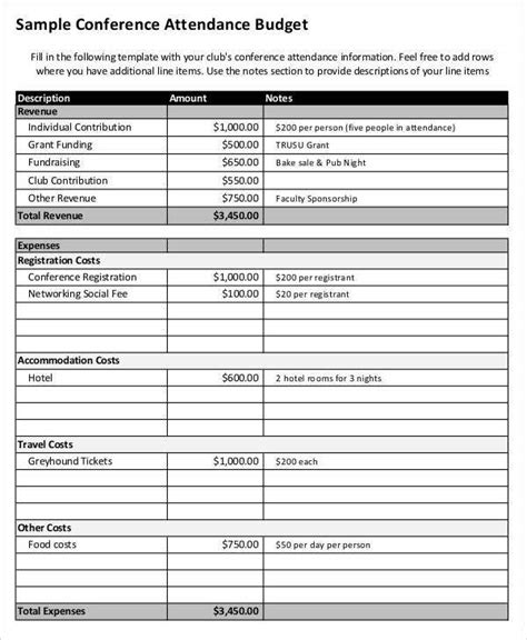 Conference Budget Xls