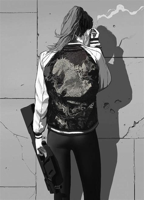 Showtime By Maciej Kuciara Black And White Illustration Manga Art Cyberpunk Art
