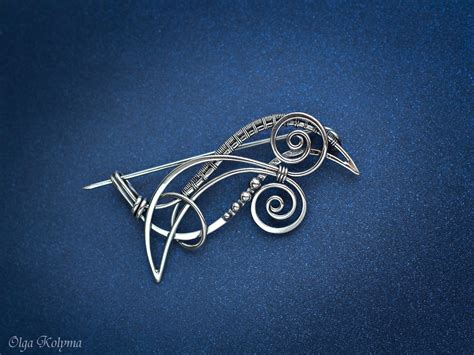 Silver Brooch Celtic Shawl Pin Wire Wrapped Brooch Scarf Pin Etsy