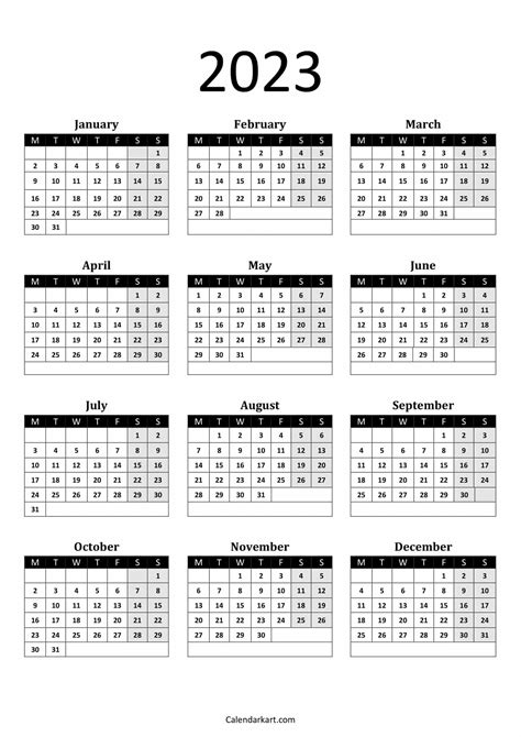Monday Start Calendars 2023 And 2024 Calendarkart