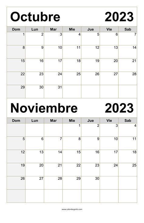 Calendario Octubre Noviembre 2023