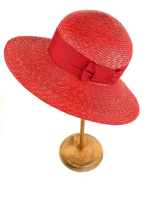 Red Summer Straw Hat Elegant Woman Straw Hat In Red Fashion Etsy
