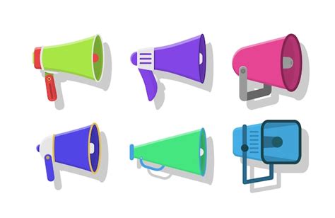 Premium Vector Set Of Colorful Megaphones In Flat Design Isolated On
