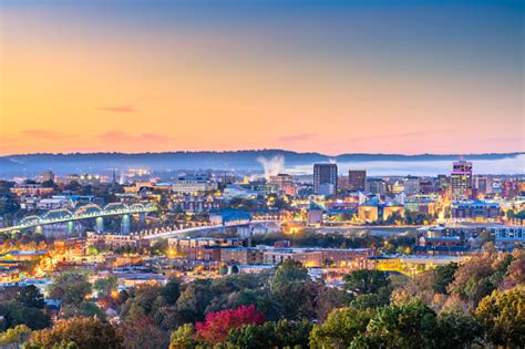 Chattanooga Tennessee Usa Downtown City Skyline At Dusk Stock Photo