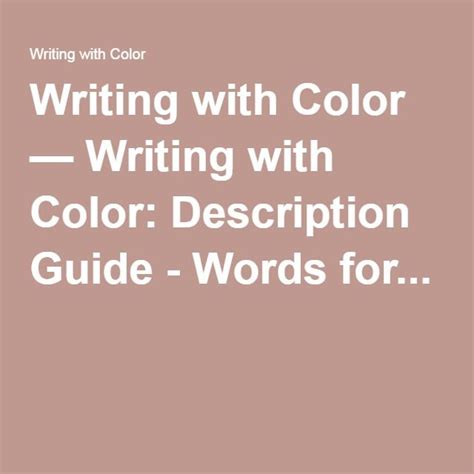 Writing With Color — Writing With Color Description Guide Words For