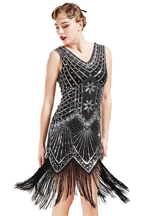 Women S Flapper Dresses 1920s Beaded Fringed Great Gatsby Dress W