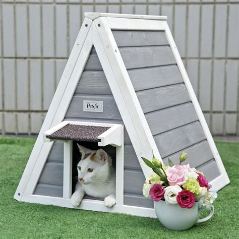 Plastic cat houses are easy to assemble, but don't always pack down easily if they're only needed still, wooden cat houses provide good weatherproofing and can be equally waterproof to plastic if. Cat House Outdoor Bed Wooden Houses Kennel Door Home ...