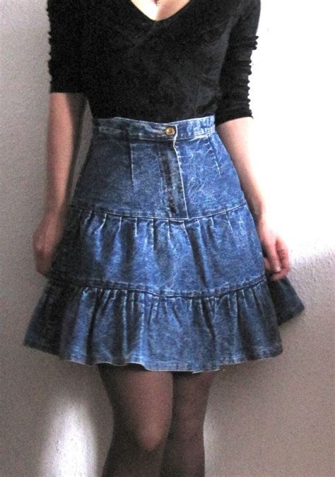 80s Acidwash Denim Highwaisted Jeans Skirt From By Fishersonya €2000