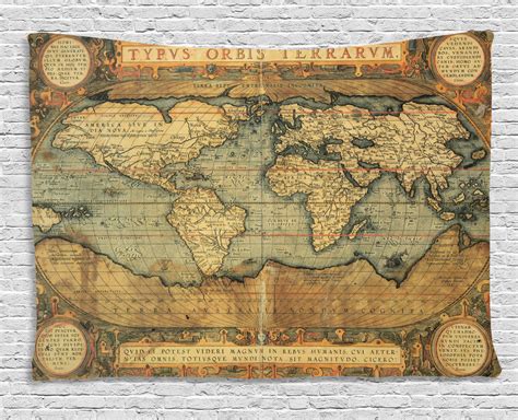 Check spelling or type a new query. World Map Tapestry, Ancient Old Chart Vintage Reproduction ...