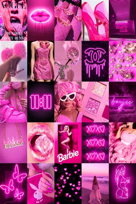 Boujee Pink Neon Photo Collage Kit Hot Pink Aesthetic Baddie Etsy