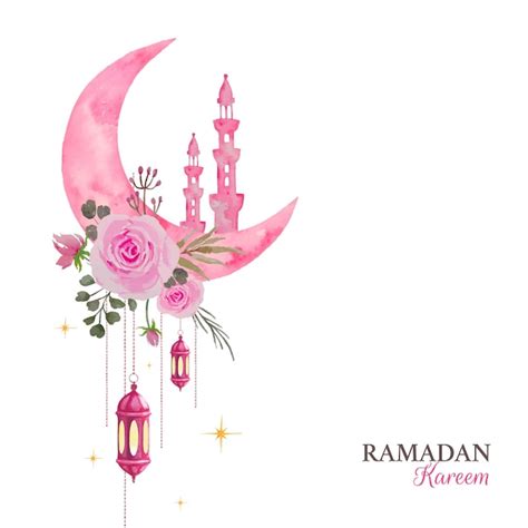 Premium Vector Ramadan Greeting Design Watercolor Crescent Moon And
