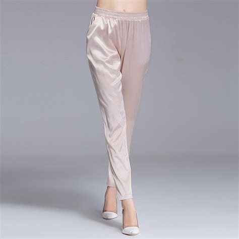 Buy 92 Silk Pants Women Simple Design Solid Elastic