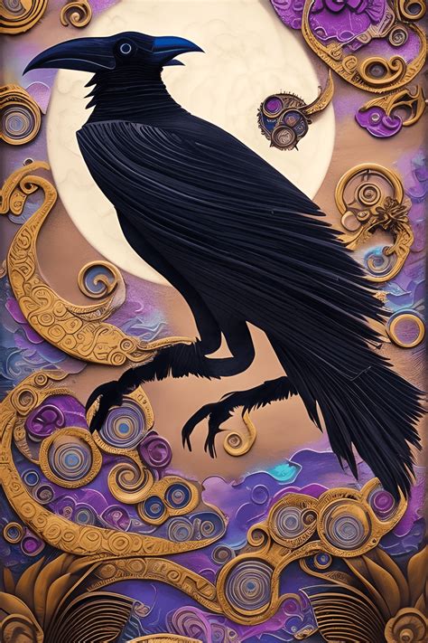 Art Deco Steampunk Raven With Flowers Swirling Sky And Moon · Creative