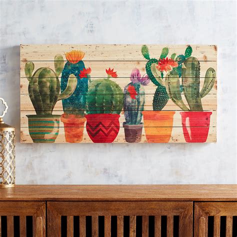 Planked Festive Cacti Wall Decor Cactus Wall Art Cactus Paintings