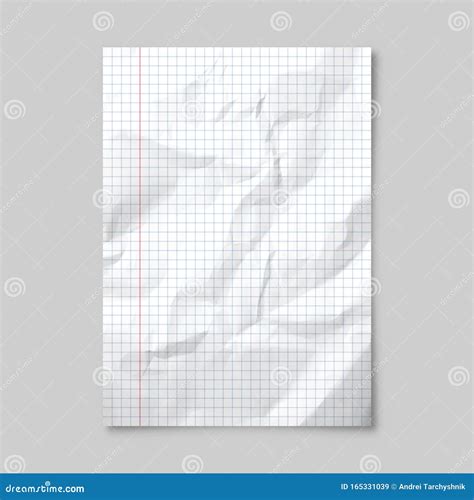 Realistic Blank Lined Crumpled Paper Sheet With Shadow In A4 Format