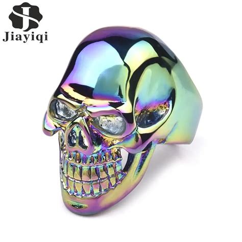 Jiayiqi Vintage Colorful Skull Ring For Men Jewelry 316l Stainless