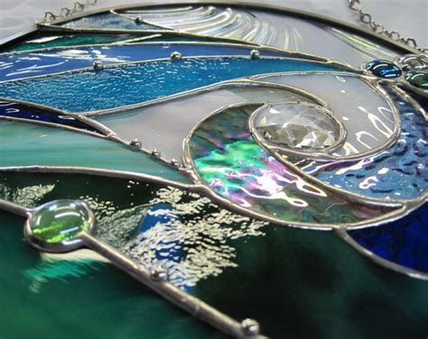 Ocean Wave Stained Glass Round Panel Etsy