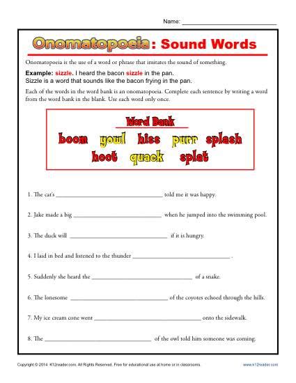 Free Printable Onomatopoeia Worksheets Printable Templates