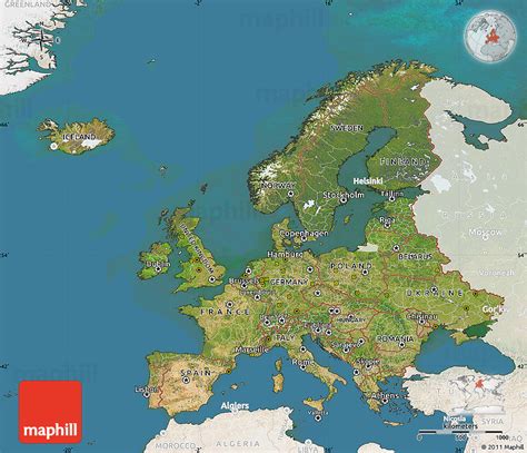 Satellite Map Of Europe Lighten Land Only