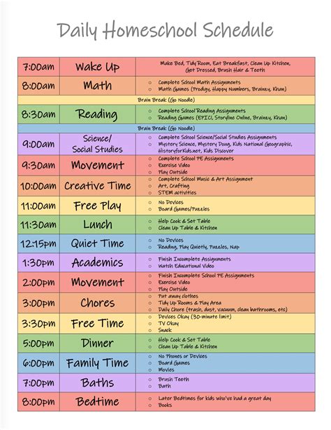 At Home Daily Schedule For Kids Printable