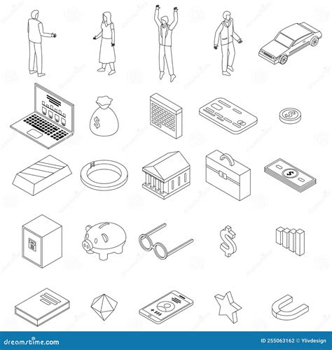 Millionaire Icons Set Vector Outline Stock Illustration - Illustration