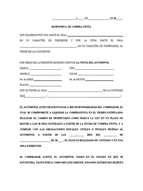 Contrato De Compra Venta Auto Pdf Mexico