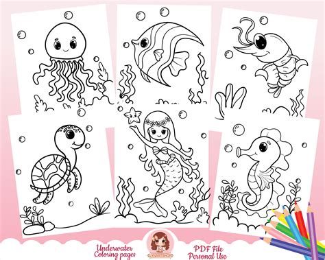 Underwater Coloring Pages Under The Sea Animals Cute Sea Etsy Australia