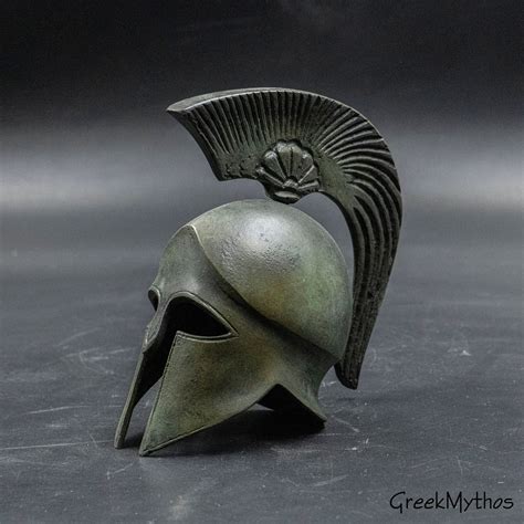 Ancient Greek Spartan Bronze Helmet With Crest Museum Replica Metal