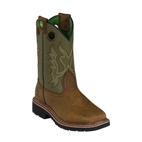 John Deere John Deere Western Boots Boys Kids Square Toe Cowboy Olive