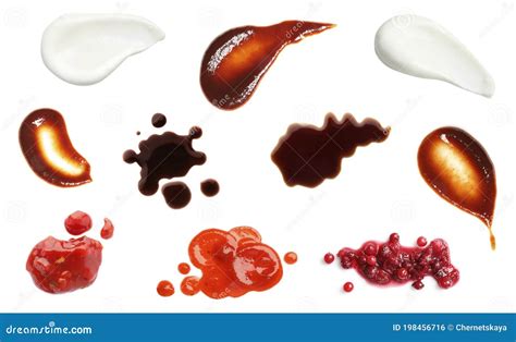 Set With Samples Of Different Sauces On White Stock Photo Image Of