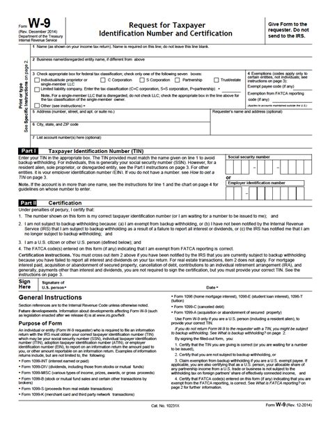 W 9 Request For Taxpayer Identification Number And Certification Pdf