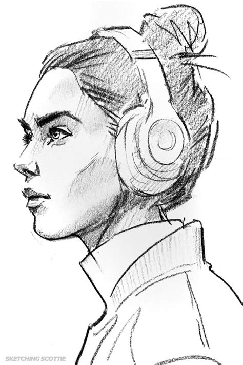 Drawing A Girl Wearing Headphones Shadow Drawing Headphones Art Art