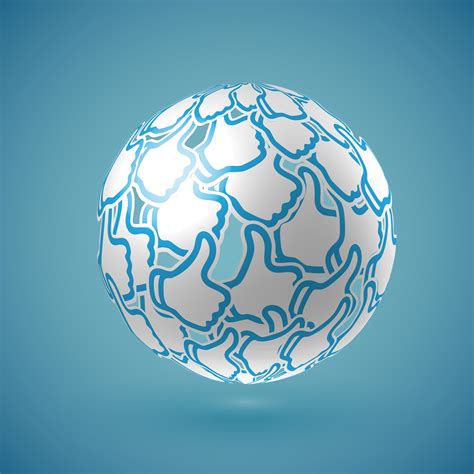 Blue Realistic Shaded Thumbs Up Globe With Connections Vector