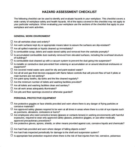FREE 8 Sample Hazard Assessment Templates In PDF MS Word
