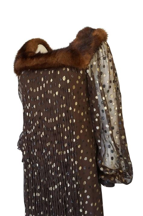 1970s Givenchy Haute Couture Metallic Dot Silk And Mink Dress For Sale At 1stdibs
