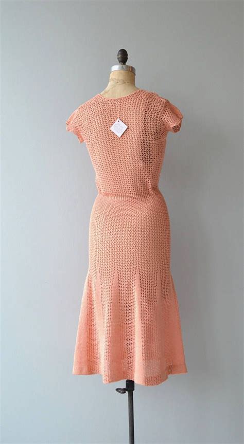 Sherbet Crochet Dress 1930s Crochet Dress Cotton 30s Knit Cotton