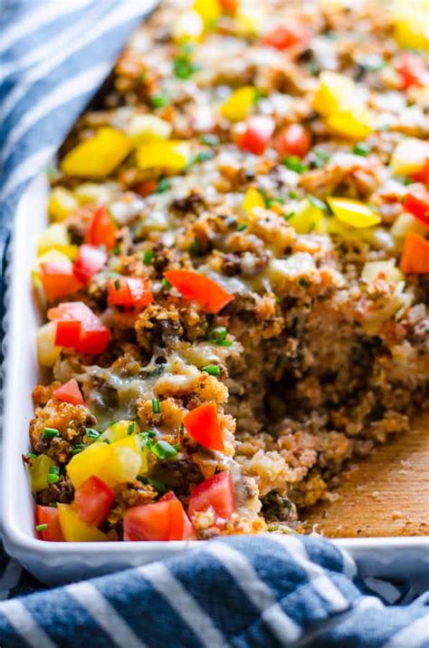 A double dose of protein (quinoa has lots of protein!) plus fiber and good fats, this easy ground turkey meatloaf recipe is a true blue keeper. Ground Turkey Quinoa Casserole with Spinach - iFOODreal