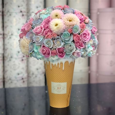 Pastel Rainbow In Ice Cream Cone Flower Delivery In Los Angeles