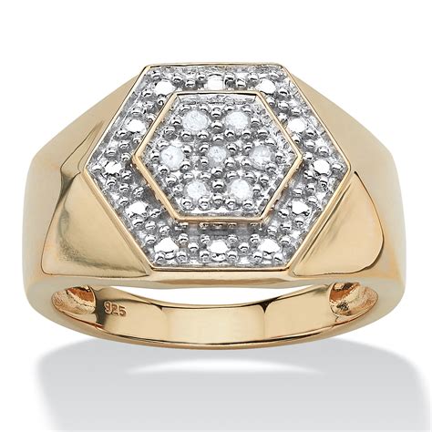 Mens 110 Tcw Round Diamond Hexagon Ring In 18k Gold Over Sterling