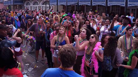 Cheering For Beads On Bourbon Street Tourists Mardi Gras K Stock