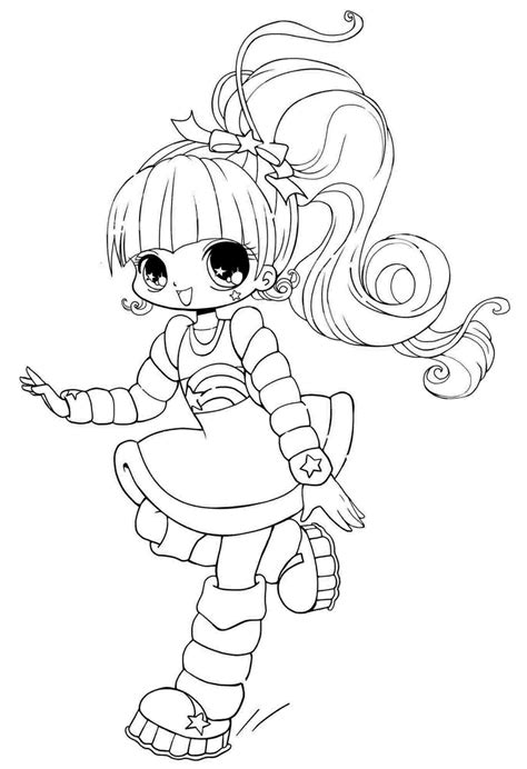 Chibi Beautiful Girl Sings While Running Coloring Page Free Printable