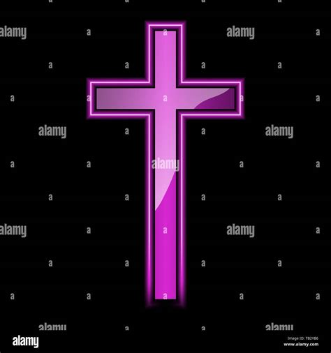 Neon Glowing Christian Cross Vector Illustration Glowing Bright Red