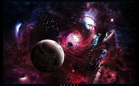 Red And Purple Galaxy Planet Space Galaxy Black Holes Hd Wallpaper